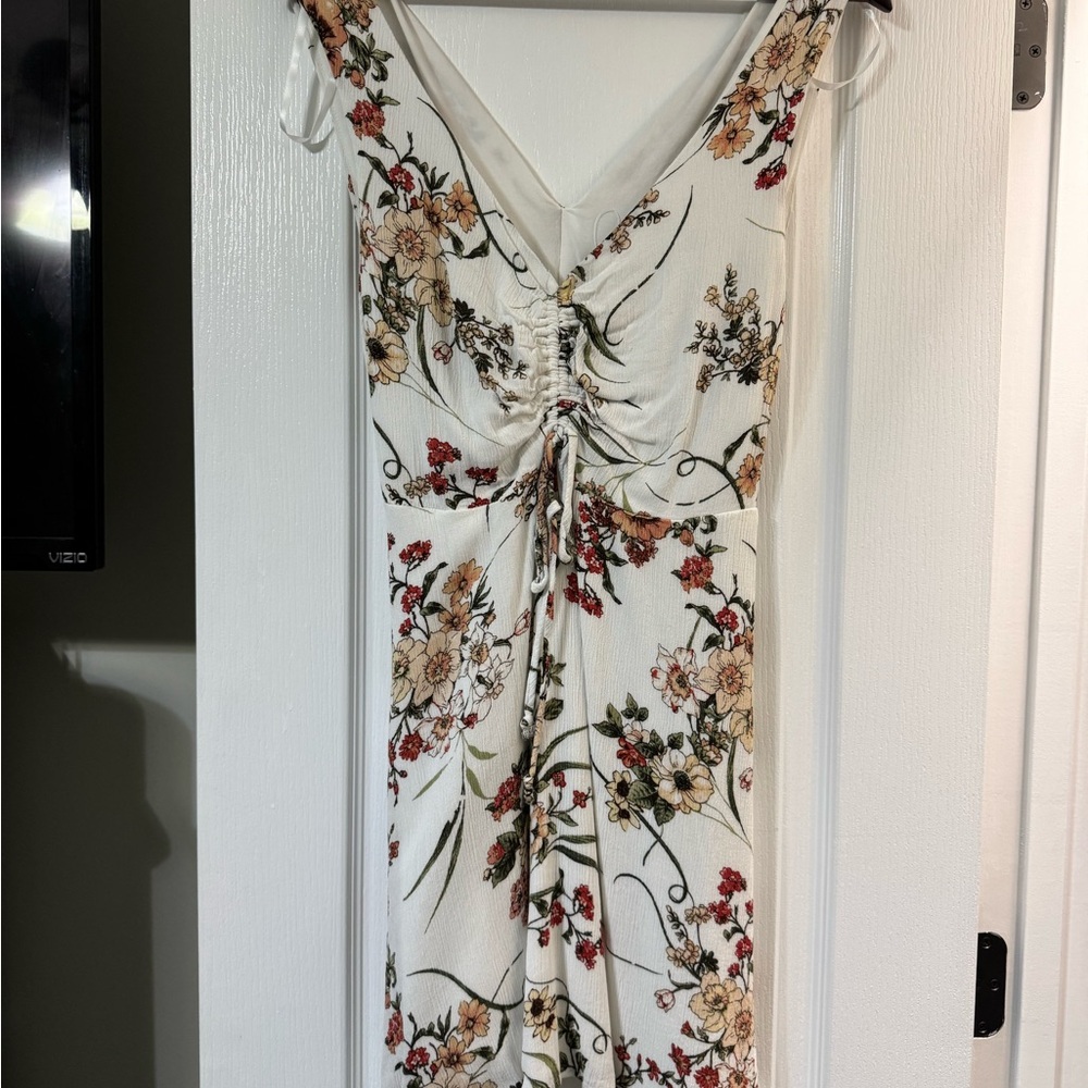 Blue Rain Floral Midi Dress - Cream and Red